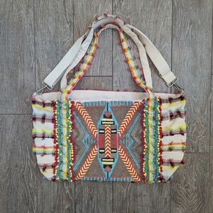America & Beyond Impala Aztec Hand Beaded Tote Weekender Bag Boho